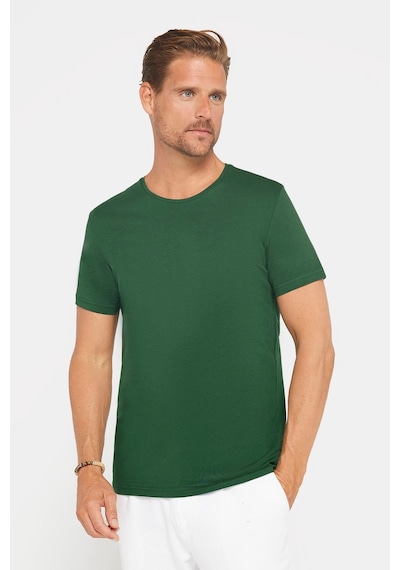 Tudors Erkek Slim Fit Dar Kesim Pamuklu Yumuşak Doku Likralı Esnek Kumaş Basic Yeşil Bisiklet Yaka Tişört-31222 Yeşil