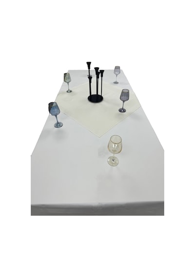 Krem 80cmx80cm Ve 130cmx280cm Çift Kat Pamuklu Atlas Kenarlı Masa