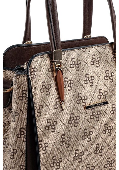 Silver Polo Sp1136 Kadın El Çantası Monogram Koyubej-kahve