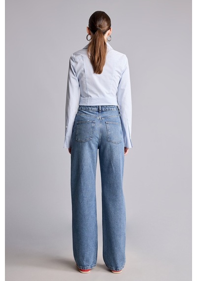 Defacto %100 Pamuk Yüksek Bel 90s Wide Leg Jean Pantolon H6912ax26aunm28 Mavi-nm28