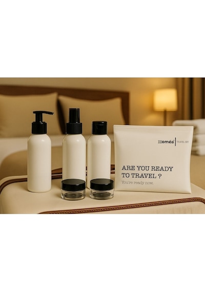 Royalgross Plastik Seyahat Boy 100ml Beyaz Şişe Ve Kavanoz 5 Li Set Çantalı Seyahat Kiti