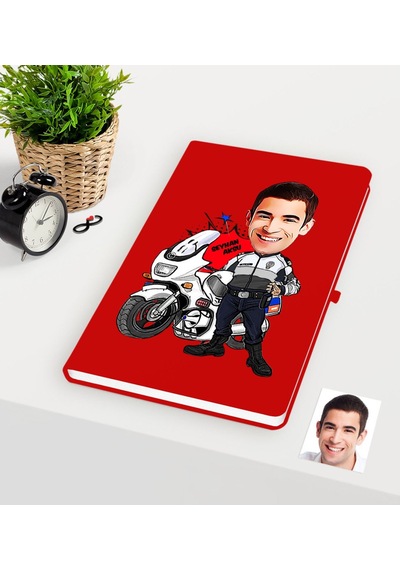 Kişiye Özel Bay Yunus Polis Karikatürlü Kırmızı Defter Kırmızı