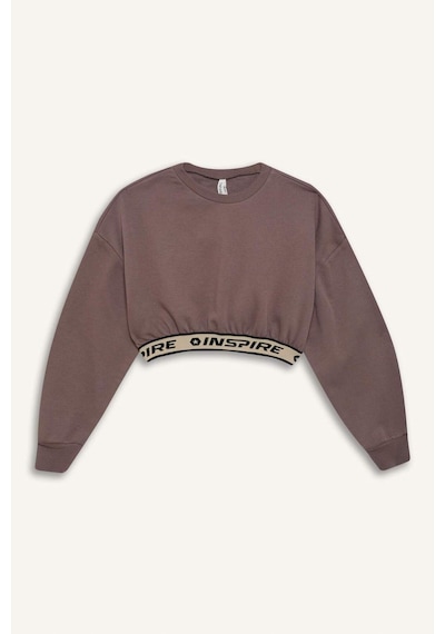 DeFacto Kız Çocuk Crop Bisiklet YakaBaskılı İçi Yumuşak Tüylü Kalın Sweatshirt D6186A824WNBN570