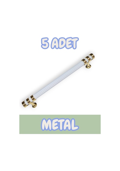 Çizgili Nesli Alüminyum Metal Lüks Mobilya Çekmece Mutfak Dolabı Kulpu Beyaz-altın 96mm 5 Adet Beyaz - Gold
