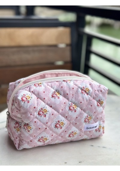 Batekso Mini Pembe Gül Desenli Makyaj Çantası Büyük Boy Batekso Mini Pembe Gül Desenli Makyaj Çantası Büyük Boy