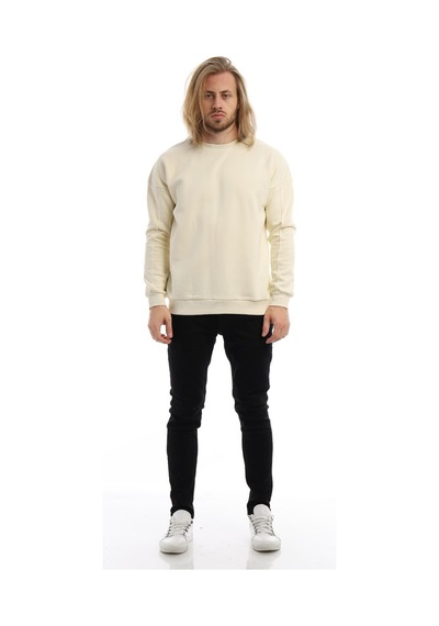 Polostate Erkek Bisiklet Yaka Karyoka Dikişli Sweatshirt Krem