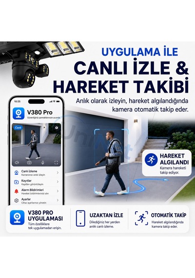 Uninet Solar 4g Kamera 2 Kameralı Güneş Enerjili Sokak Lambası Alarm Hareket Algılayıcılı Güneş Enerjili Kamera