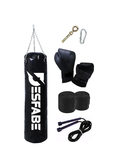 Desfabe Boxing Star 70x25 Cm Zincirli Boks Kum Torbası Siyah+askı Aparatı+boks Eldiveni+el Sargı Bandajı+atlama İp Çok Renkli