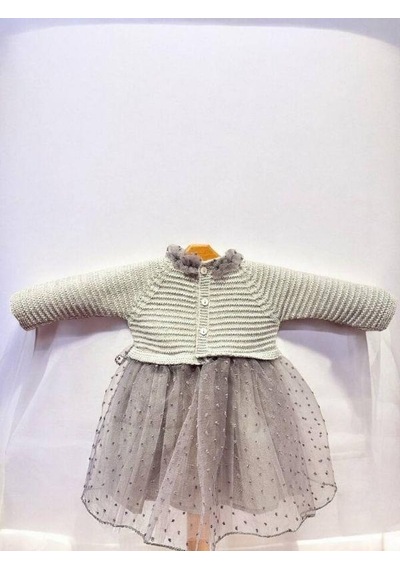 Cantoy Kız Bebek Triko Tüllü Şık Elbise-15380 Gri