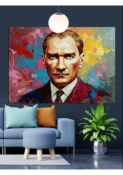 Soyut Renkli Atatürk Portresi Dekoratif Kanvas - Mdf Ahşap Tablo
