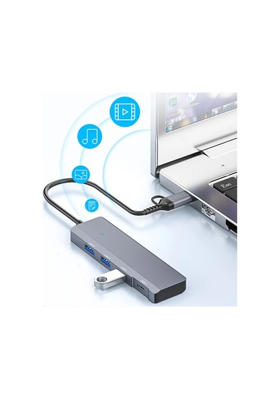 Ally Ads-309d 4 Portlu Usb+type-c Usb 3.0 Çoklayıcı Data Hub Adaptör- 5775 Füme