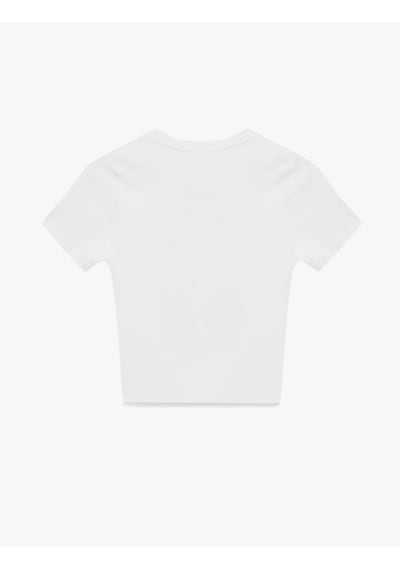 Koton Slim Fit Kısa Kollu Bisiklet Yaka İşlemeli Pamuklu Tişört Ekru 6sal10058ık Ekru