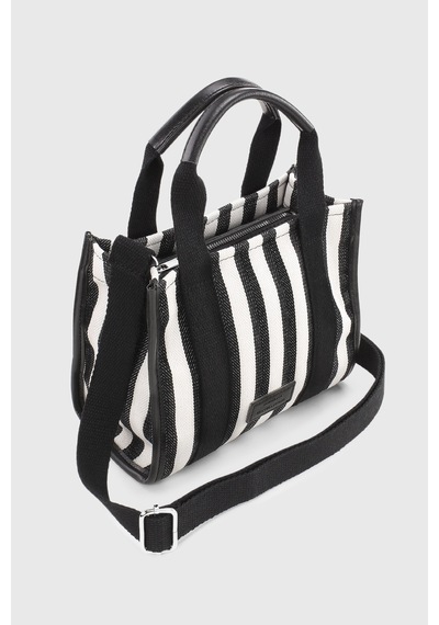 Housebags Siyah Çizgili Kanvas Tote Bag 245 Siyah Çizgili