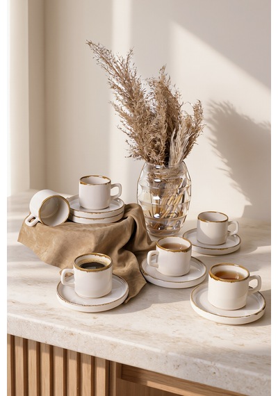 Keramika Straw Stackable Çay Takımı 12 Parça 6 Kişilik Krem