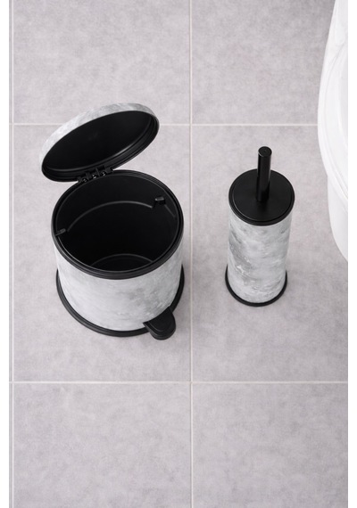 Beyaz Mermer Desenli 2'li Banyo Seti - Metal Çöp Kovası 3 Lt Ve Wc Fırçası Takımı Beyaz
