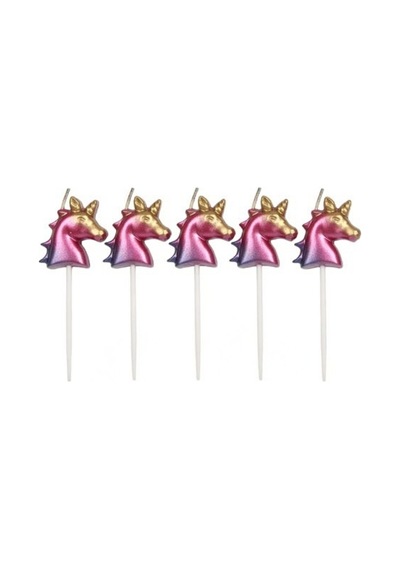 Unicorn Figürlü Mum Asetatlı 5 Parça 3 Cm Doğum Günü Süsü 9+