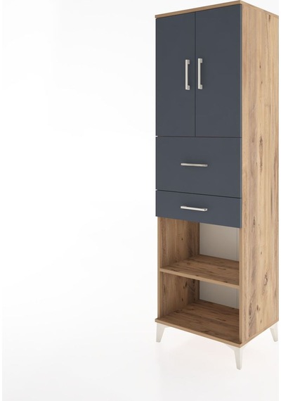 Hyperion Dolap 4 Raflı 2 Çekmeceli 2 Kapaklı 60x44x195 Çam-antrasit Atlas Çam