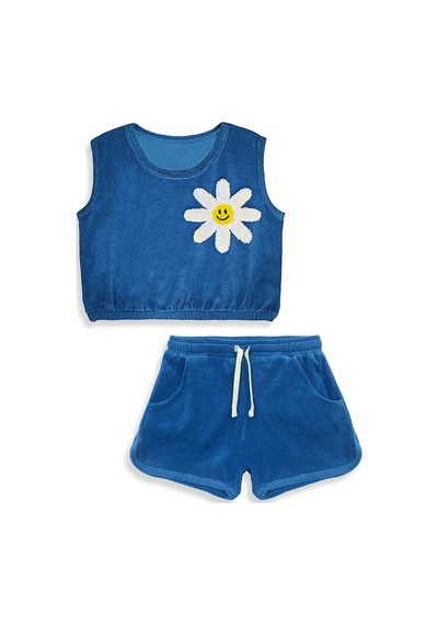 Denokids Gülen Çiçek Kız Çocuk Havlu T-shirt Ve Şort Takım Çok Renkli