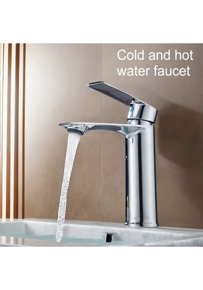 Moonhigh Sıcak Soğuk Çift Girişli Banyo Lavabo Bataryası Krom Renk Kaliteli Tasarım 2 Yıl Garanti Krom