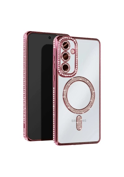 Newface Samsung Galaxy S25 Kılıf Joke Simli Magneticsafe Kılıf - Pembe