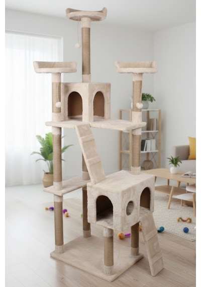 Missidea Cat City Yeni Rezidans Kedi Oyun Evi Ve Tırmalama Bej