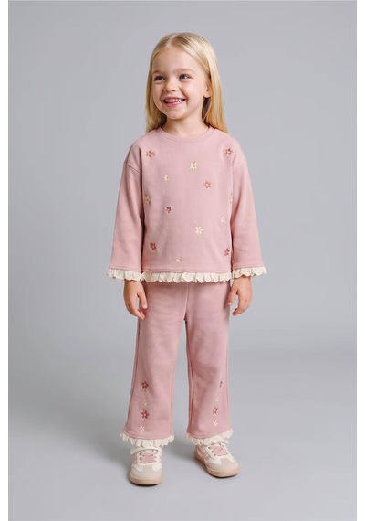Defacto Regular Fıt Bisiklet Yaka Çiçekli Sweatshirt Kız Bebek I5287a526wnbr138 Bordo-br138