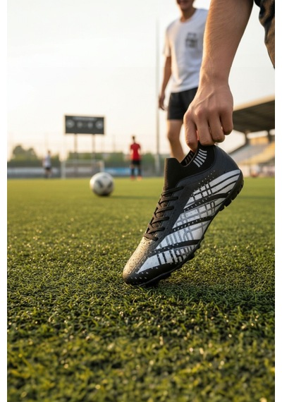 Enoch Silver-grid Entegre Bilekli Profesyonel Futbol Ayakkabısı Siyah - Gri