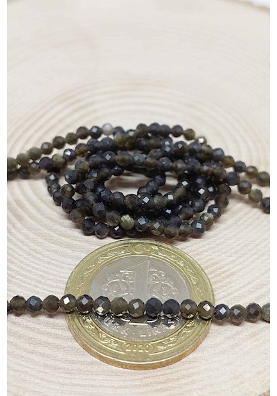 Golden & Siyah Obsidyen Taşı Dizi 2,5mm