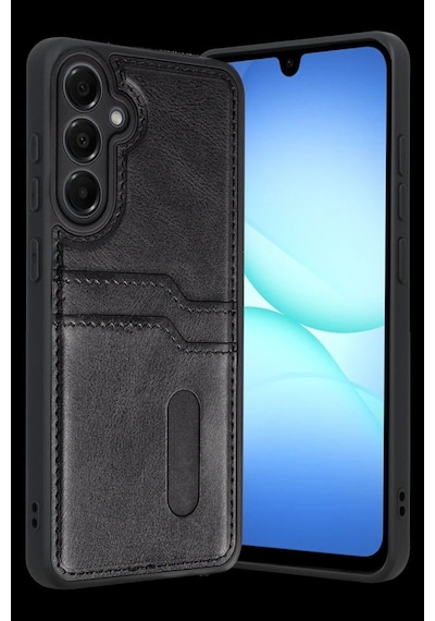 Samsung Samsung Uyumlu Galaxy A57 5g Sara Kartvizitli Deri Kılıf - Siyah