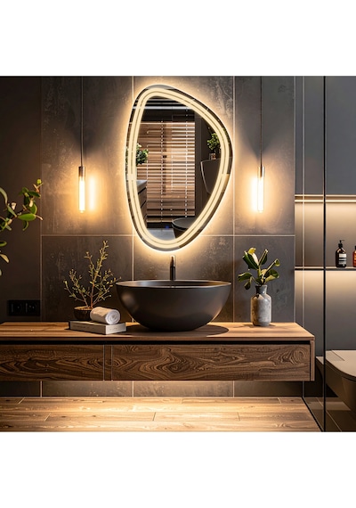 Elan Asym Günışığı Kumlamalı Lavabo & Banyo Aynası Dokunmatik Sensörlü 100 X 65 Cm