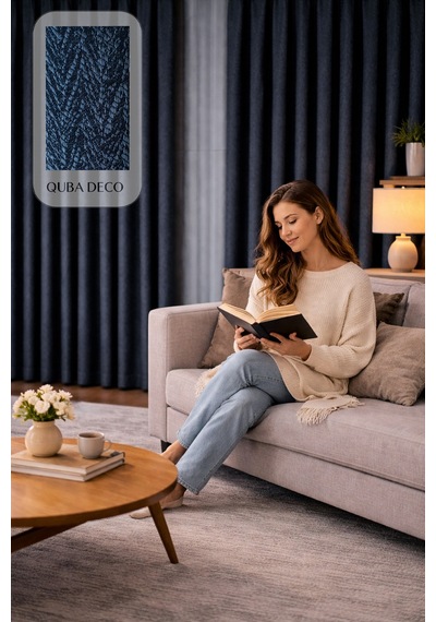 Balıksırtı Dokulu Premium Jakar Fon Perde Salon Oturma Odası Yatak Odası Çocuk Odası Lacivert