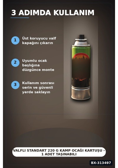 Bay Valfli Standart 220 G Kamp Ocağı Kartuşu - 1 Adet Taşınabilir Doğa Gazı Bx-313497 Najmaddin