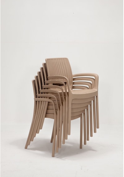 Rattan Small Lüx Camlı Cappucino Masa Takımı Bahçe&balkon 1 Camlı Masa 4 Sandalye Kahverengi