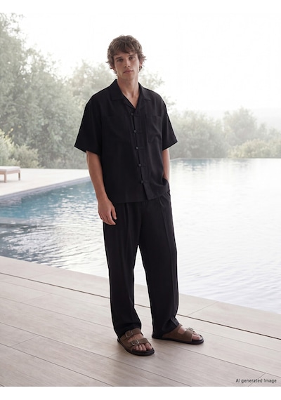 Lcw Vision Siyah Loose Fit Erkek Gömlek