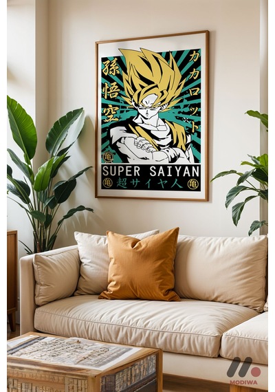 Dragon Ball Super Saiyan Goku Poster, Ahşap Çerçeveli Duvar Tablosu - Anime Severlere Özel Hediye