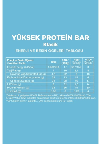 Fellas Yüksek Protein Bar - Klasik Sade 45g 3 Adet