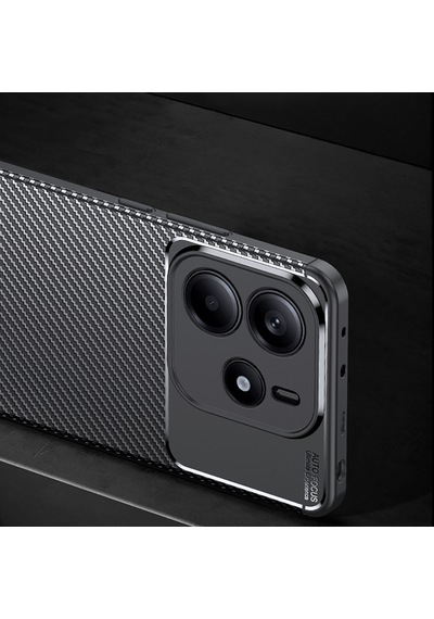 Xiaomi Redmi Note 14 4g Kılıf Karbon Görünümlü Silikon Kamera Korumalı Üstün Koruma Cherena Siyah