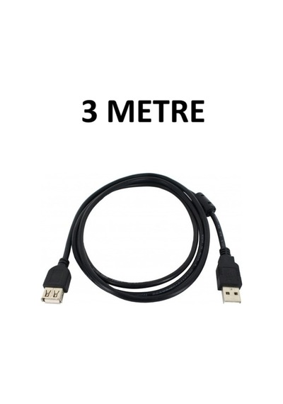 3 Metre Usb 2.0 Uzatma Kablosu Erkek Dişi - Ferrit Filtreli Siyah