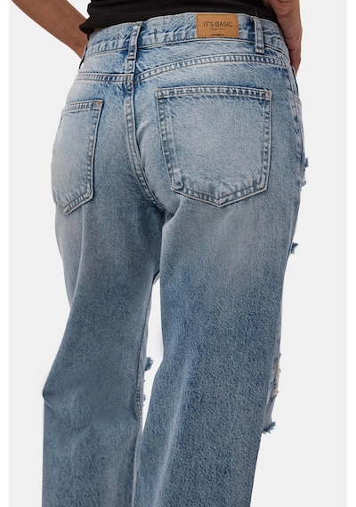 it's basic Kadın Kot Rengi 12s6-32 Bootcut Fit Yırtık Detaylı Denim Jean Mavi