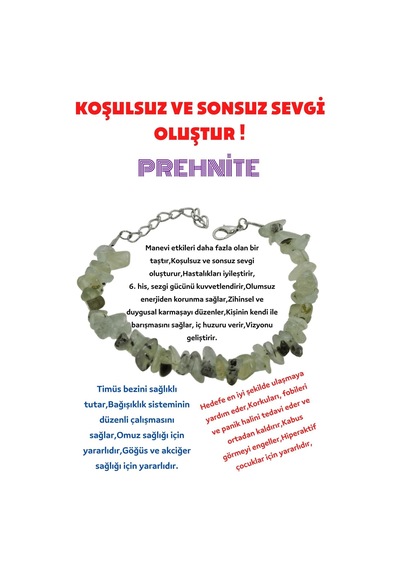 Gümüştel El Sanatları Sertifikalı Koşulsuz Ve Sonsuz Sevgi Doğal Taş Bileklik Prehnite Taşı Çok Renkli