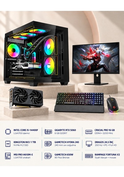 Symoon SYMOONPC0342 i5-14400F 8 GB 16 GB 1 TB SSD RTX5060 24.5" Dos Masüstü Oyuncu Bilgisayarı