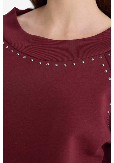 Defacto Oversize Geniş Kalıp Açık Omuz Kalın Kumaş Sweatshirt G7880ax25cwbr43 Bordo-br43