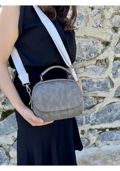 Just Polo Kadın Yeni Sezon Yumuşak Deri Şal Detaylı Ayarlanabilir Askılı Şık El Ve Omuz Çantası Shopper Gri