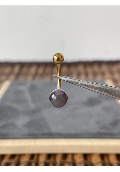 %100 Cerrahi Çelik Doğal Ametis Taşlı Çelik Göbek Piercingi Altın Altın