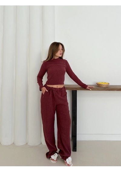 By Mop Balıkçı Yaka Örme Takım Bordo St265865 Bordo