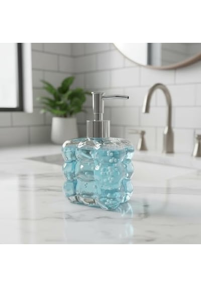 Beyaz Bubble Design Cam Sıvı Sabunluk - 450 Ml Kabartmalı Şık Banyo Ve Mutfak Sabunluğu 7x12 Cm 5066 - Şeffaf Diğer
