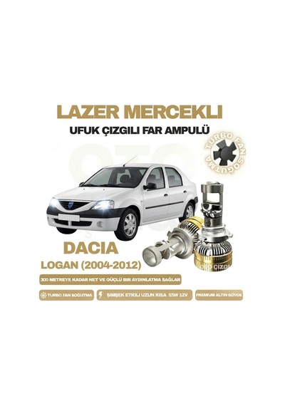 Dacia Logan 2004 - 2012 Mercek Led Ufuk Çizgili Far Ampulü Led Şimşek Etkili