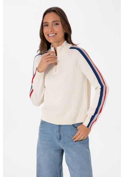 U.S. Polo Assn. Kadın Krem V Yaka Fermuarlı Kazak 50314691-VR071