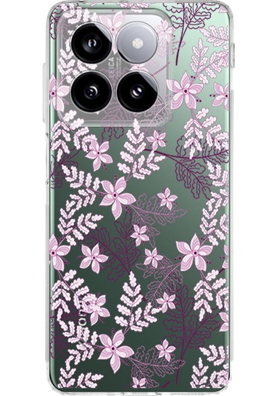 Xiaomi Mi 14 İle Uyumlu Floral Pudra Baskılı Kamera Korumalı Şeffaf Kılıf