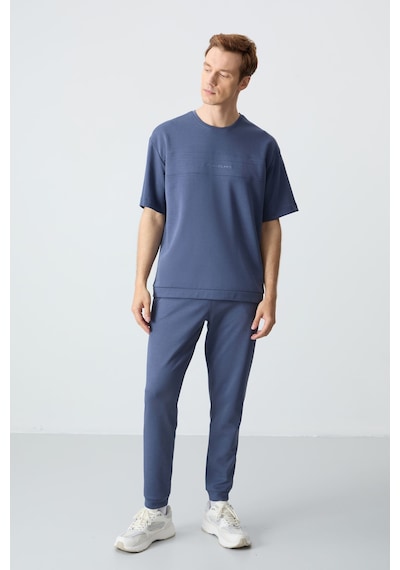Tommy Life Petrol Pamuklu Kalın Yumuşak Dokulu Oversize Fit Basic Erkek Eşofman Takım - 85261 Petrol